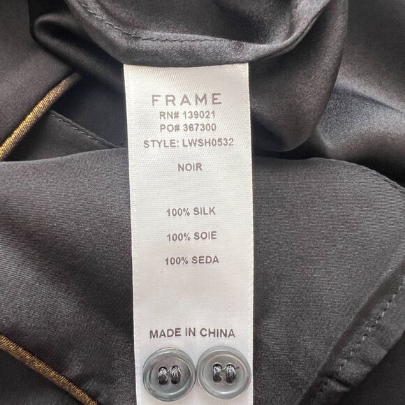 FRAME Black Silk Pajamas Style Lapel Collar Button Up Shirt Large Reg. $285 - Picture 9 of 11